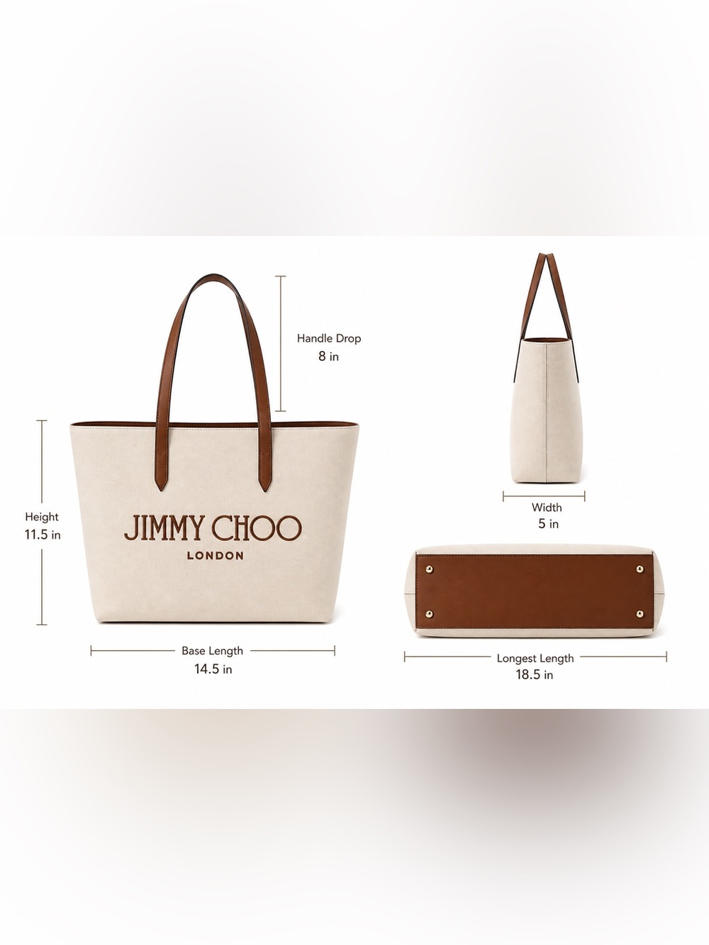 Jimmy Choo Canvas Logo Tote Ecru Tan NEW - Picture 7 of 17